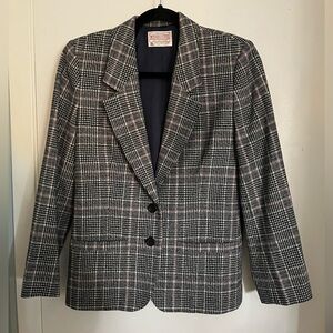 Pendleton Black & Pink Glen Plaid 100% Wool Blazer Jacket (Bust 39”)